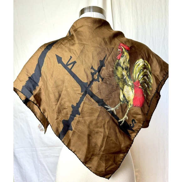 Echo Accessories - Echo Vintage Weathervane 100% Silk - Rooster - Made In Italy Square Scarf 30x30